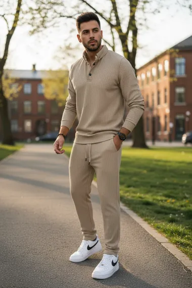 Trening barbati slim fit bej, Pantaloni + Bluza C200 26-3.3